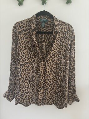 Ralph Lauren 100% Silk Leopard Print Button-Down